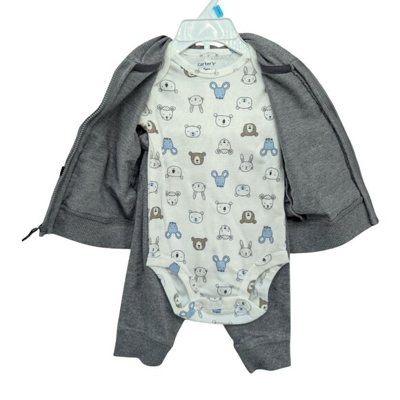 Carters 3 Pc Outfit Baby Boys Grey Bear Hoodie Body Suit and Pants Size 6M - Picture 4 of 8